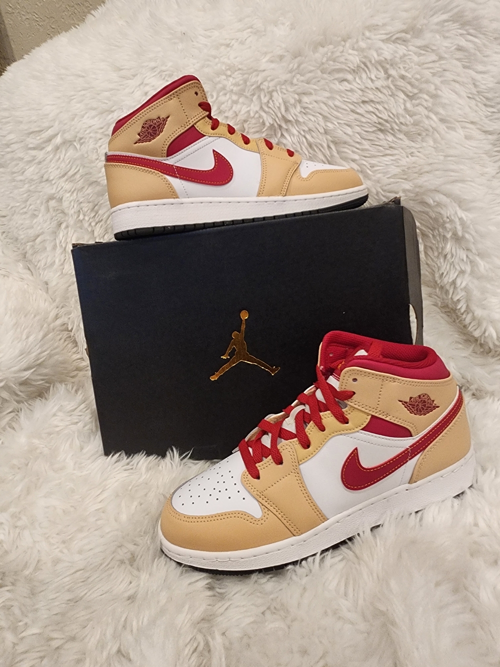 Nike Kids' Red & Tan Air Jordan Mid-Top Sneakers